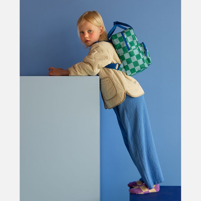 Studio Ditte kinderrugzak met blauw groene blokjes print 2 Studio Ditte kinderrugzak met blauw groene blokjes print